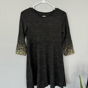 Wonder Nation A-Line Long Sleeve Girls Dress Size XL / 14 - 16 Gray w/ Gold